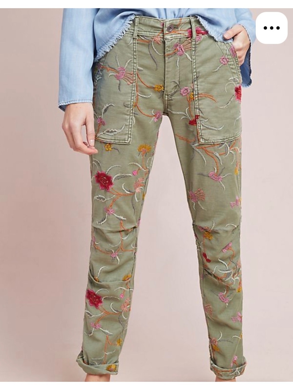 Anthropologie Pilcro The Wanderer Embroidered Floral Cargo Utility Pants 31P